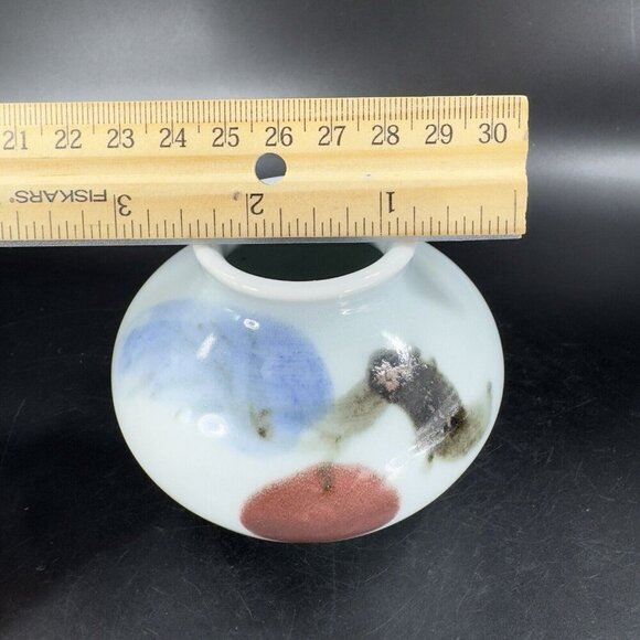Vintage Hand Made Oriental Pottery Bud Vase Vessel Artist Marked Porcelain VTG - Picture 5 of 16
